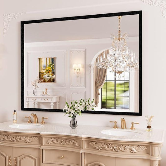 WEER Black Framed Mirror for Bathroom, 40x30 Inch Framed Bathroom Mirror, Rectangular Wall Mounted Mirror, Matte Black Vanity Mirrors, Tempered Glass, Vertically or Horizontally, Anti-Rust - ModernBath