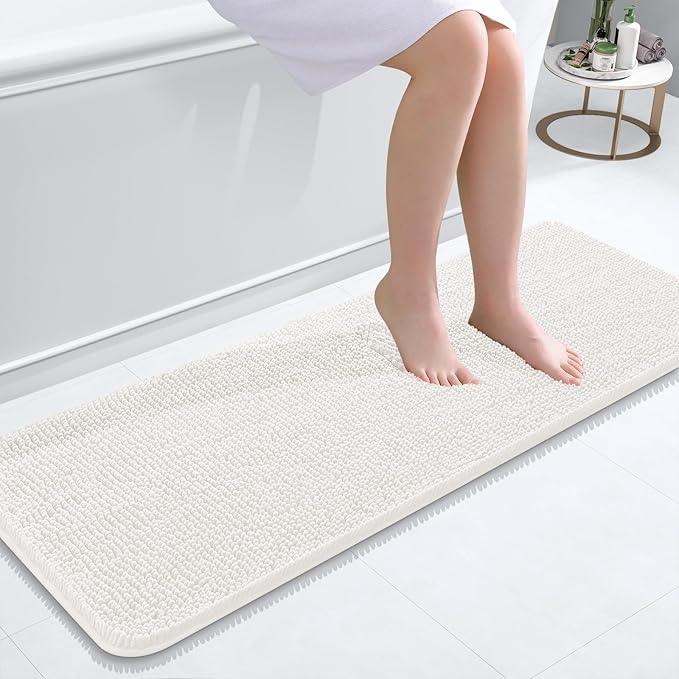 OLANLY Bathroom Rugs 47x17, Extra Soft Absorbent Chenille Bath Rugs, Rubber Backing Quick Dry, Machine Washable Bath Mats for Bathroom Floor, Tub and Shower, Home Decor Accessories, Ivory - ModernBath