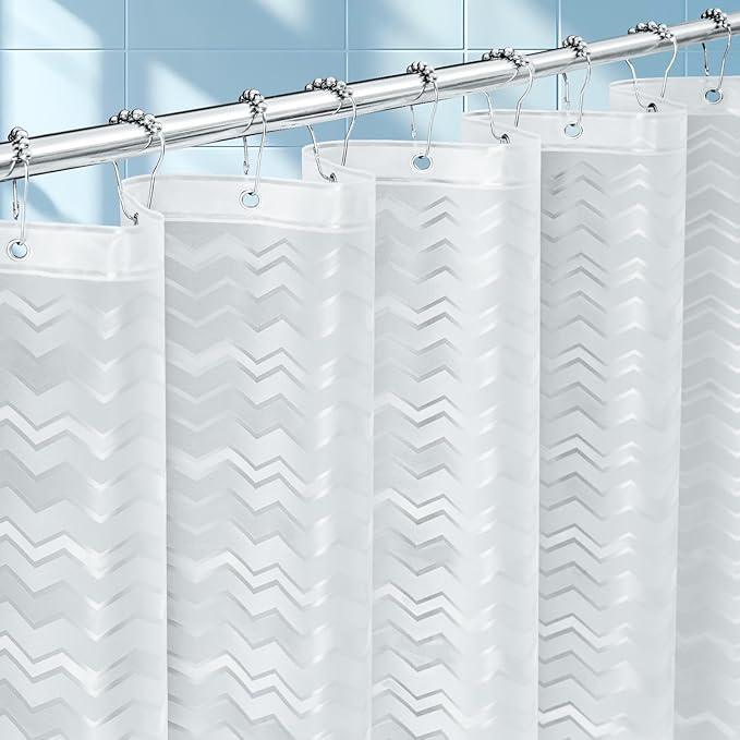 Seenus Waterproof PEVA White Striped Shower Curtain Extra Long 72 x 78 inch, 3D Frosted Shower Curtain Liner with 3 Weighted Magnets, Semi Transparent Plastic Shower Curtain Lightweight for Bathroom - ModernBath