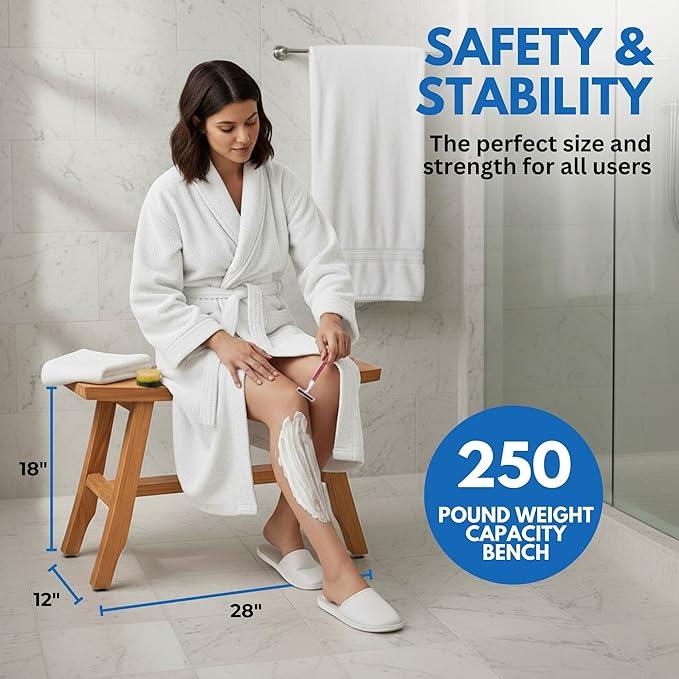 EcoDecors Satori Teak Wood Shower Bench, 28 Inch, EarthyTeak Finish - ModernBath
