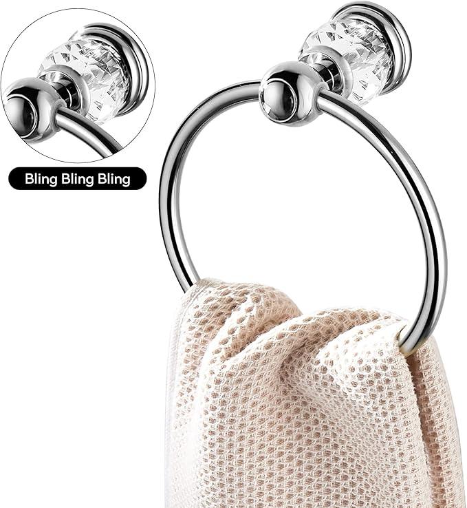 WINCASE Chrome Towel Ring, Bath Hand Towel Holder Crystal, Silver Towel Rack Wall Mounted - ModernBath