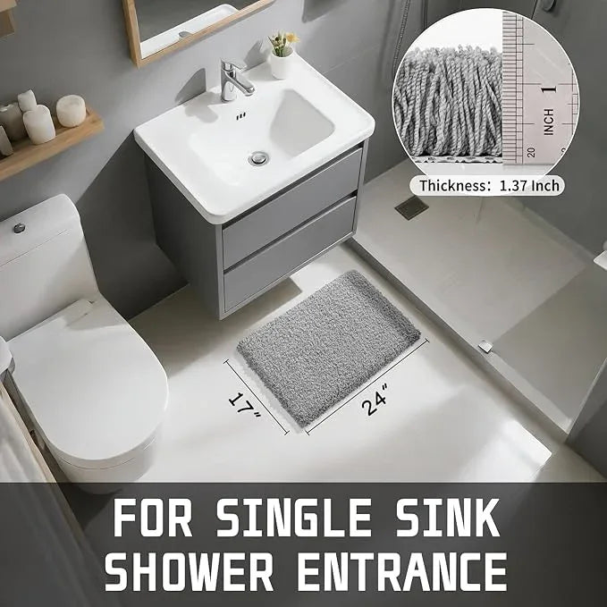 Yimobra Bathroom Rugs Non Slip Washable, Ultra Soft and Water Absorbent Bath Mats, Plush Fluffy Shower Mat Outside, Microfiber Thick Matts for Bathroom Floor/Sink, 24x17, Pure Gray - ModernBath