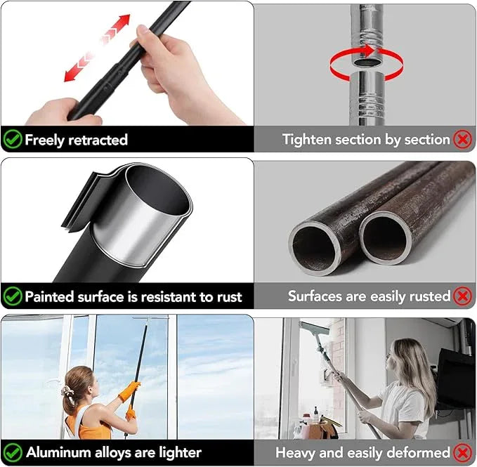 Shower Squeegee with Long Handle, 15-51" Telescopic Squeegee for Window Cleaning, Window Squeegee for Glass Doors, Extendable Window Cleaner Tool for Tile Walls, Sliding Door, Floor, Car Windshield - ModernBath