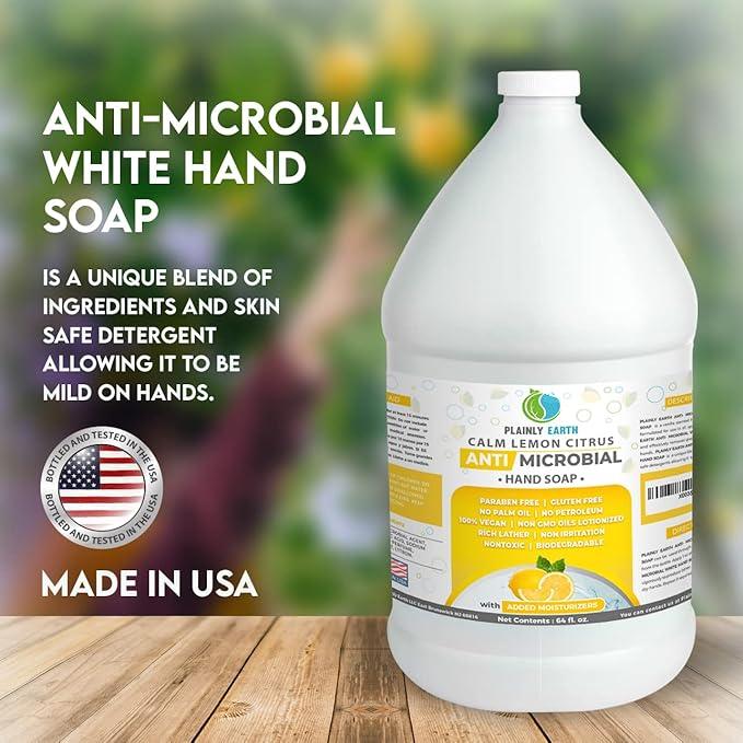 Plainly Earth Antimicrobial Liquid Hand Soap (64 Oz) - Antibacterial Soap Refill - Hand Soap Refill Bottle - Cruelty Free Moisturizing Soap, Calm Lemon Citrus - ModernBath