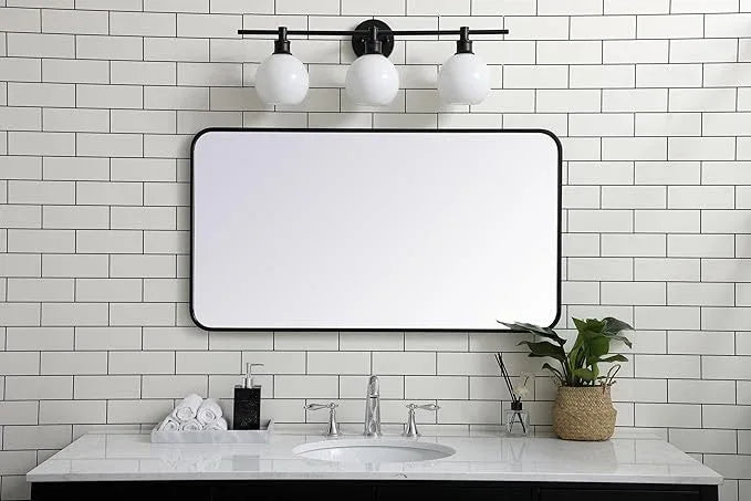 ARS Concepts Aura, Soft Corner Metal Rectangular Mirror 22X40 Inch in, Modern, Black - ModernBath