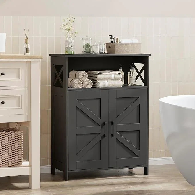 Homhedy Farmhouse Bathroom Storage Cabinet with 2 Doors, Toilet Paper Cabinet with Adjustable Shelves, Small Bathroom Cabinet for Kitchen/Laundry/Living Room, 11.8 x 23.6 x 31.5 Inches, Black - ModernBath