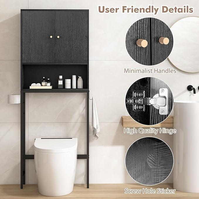 Over-The-Toilet Storage Cabinet, Freestanding Bathroom Organizer with Metal Frame, Adjustable Shelf & Open Compartment, Space Saver for Toilet & Laundry Room - ModernBath