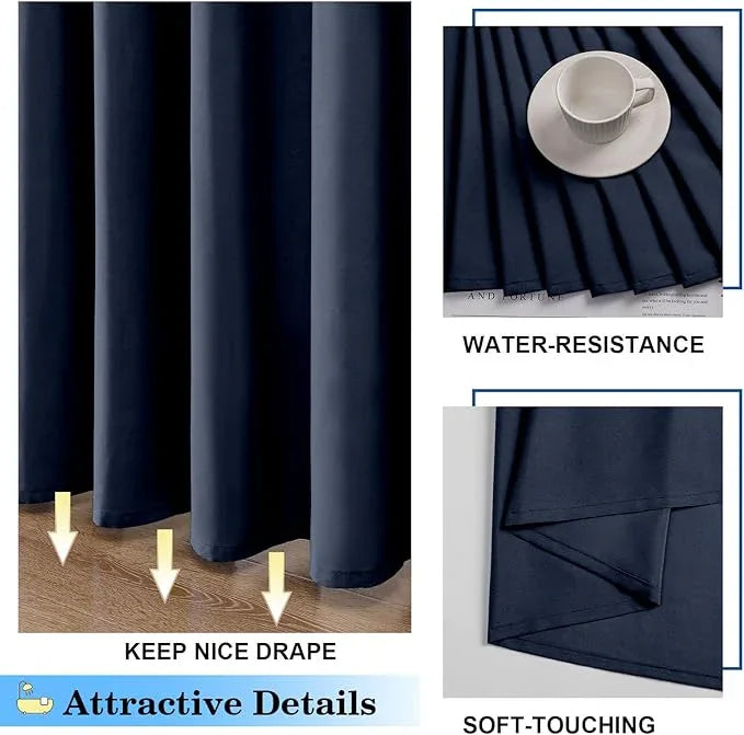 OVZME Zora 78 Inch Shower Curtain Set with 12 Plastic Hooks, Plain Fabric Shower Curtain for Bathroom - Long Shower Curtain, Water Resistance, Machine Washable Soft Cloth, 72WX78L, Navy Blue - ModernBath