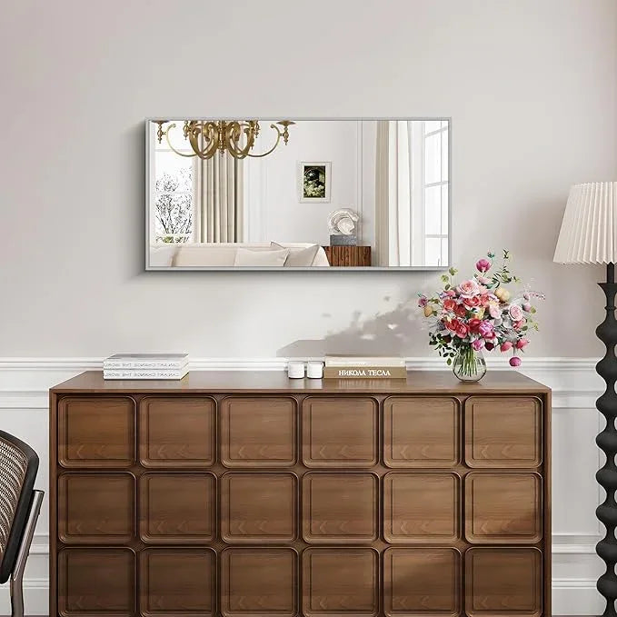 KOCUUY Silver Framed Mirror, 20"x40" Rectangle Bathroom Mirror for Wall, HD Tempered Glass, Anti-Rust Frame, Modern Design for Bathroom, Bedroom, Living Room, Entryway - ModernBath