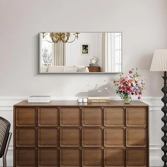 KOCUUY Silver Framed Mirror, 20"x40" Rectangle Bathroom Mirror for Wall, HD Tempered Glass, Anti-Rust Frame, Modern Design for Bathroom, Bedroom, Living Room, Entryway - ModernBath