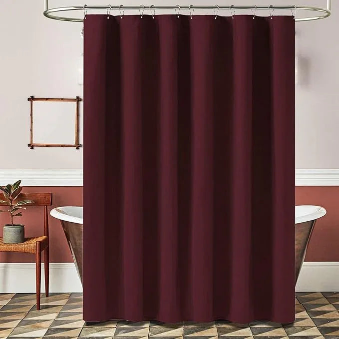 BTTN Fabric Shower Curtain, Linen Textured Heavy Duty Polyester Cloth Shower Curtain Set with Plastic Hooks, Burgundy, 72x96 - ModernBath