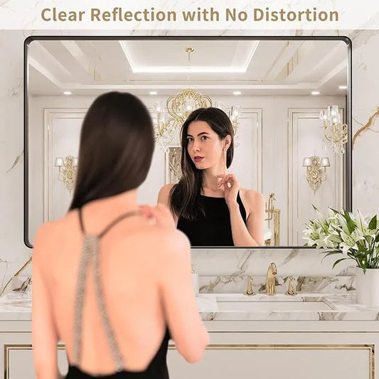 LOAAO 55X36 Inch Black Metal Framed Bathroom Mirror for Wall, Matte Black Bathroom Vanity Mirror Farmhouse, Large Rounded Rectangle Mirror, Anti-Rust, Tempered Glass, Hangs Horizontally or Vertically - ModernBath