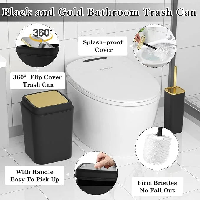 XLHOMO Bathroom Set - Black Bathroom Accessories Set, Bathroom Sets with Shower Curtain and Rugs, 24PC Shower Curtain Set with Hooks, Soap Dispenser, Soap Dish, Toilet Brush Holder and Trash Can - ModernBath