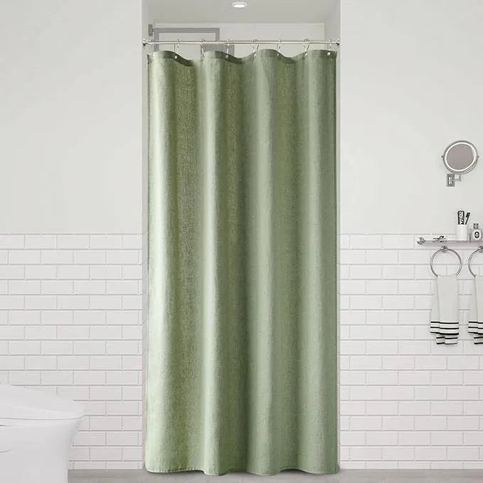 Naturoom 42 Inch Shower Curtain - Stall Narrow Half Green Linen Ultra Thick Fabric Shower Curtain Set with Hooks, Boho Farmhouse Rustic RV Camper Bath Curtains for Bathroom, Sage Green, 42 x 72 - ModernBath