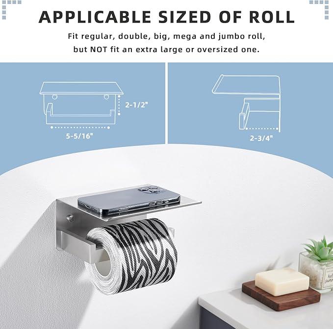 Angle Simple Toilet Paper Holder with Shelf, 304 Stainless Steel Toilet Tissue Roll Holder Brushed Nickel Wall Mount - ModernBath
