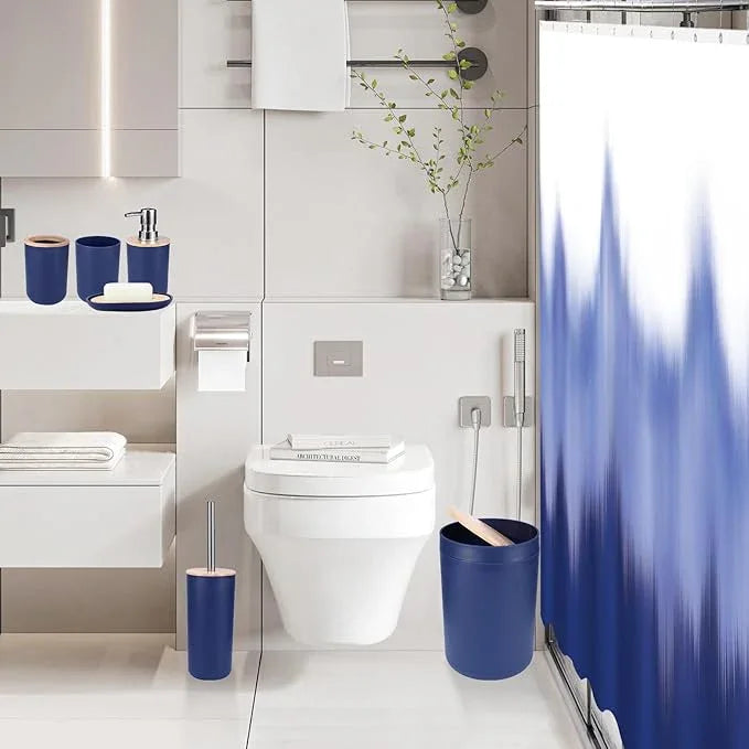 iMucci Bathroom Accessories Navy Blue Bathroom Sets with Shower Curtain and Rug, Navy Blue Ombre Waterproof Shower Curtain with Ultra Absorbent Rug Bathroom Accessories Set for Home Decor - ModernBath