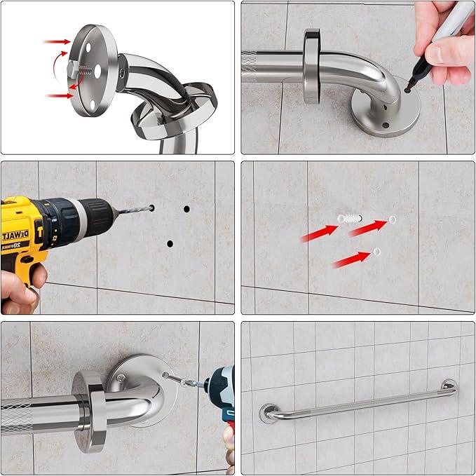 36 Inch Anti Slip Shower Grab Bar, Munzong Bathroom Grab Bar for Showers, Brushed Nickel Knurled Handicap Balance Bar,Safety Hand Rail Support Elderly Senior Assist Bath Handle - ModernBath