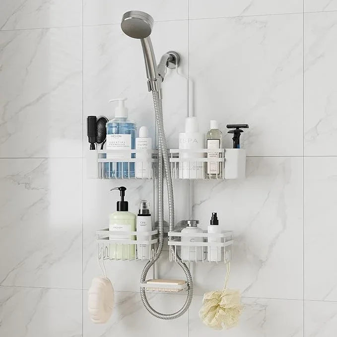 STAHLHEART Shower Caddy Hanging for Bathroom Organizers and Storage - 3-Tier Adjustable Anti-Swing Shower Organizer Hanging with Heavy-Duty Suction Cups, Damage-Free Rustproof (White) - ModernBath
