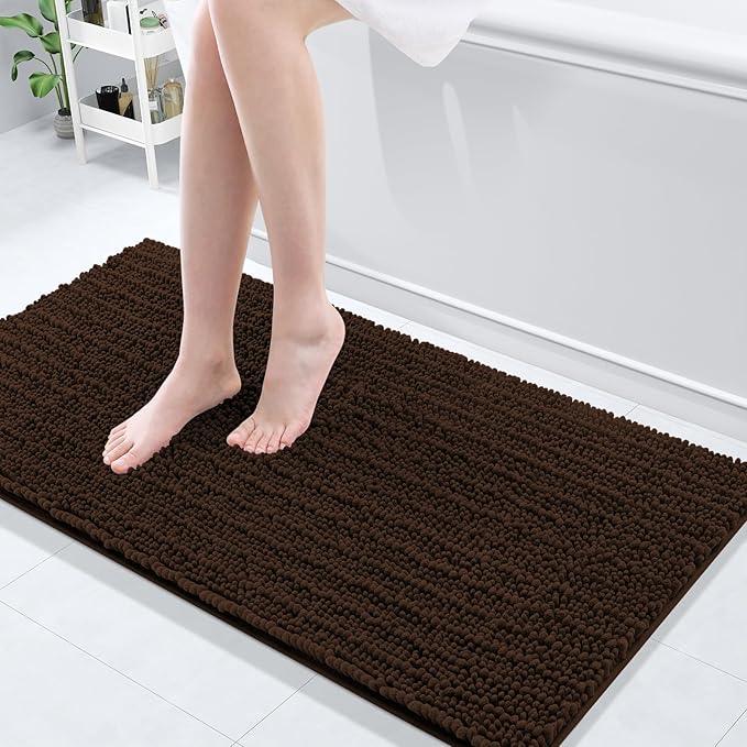 Arotive Luxury Chenille Bathroom Rug Mat, Extra Soft Thick Absorbent Shaggy Bath Rugs, Non-Slip Machine Wash Dry, Plush Bath Mats for Bathroom, Shower and Tub, 47x20, Brown - ModernBath