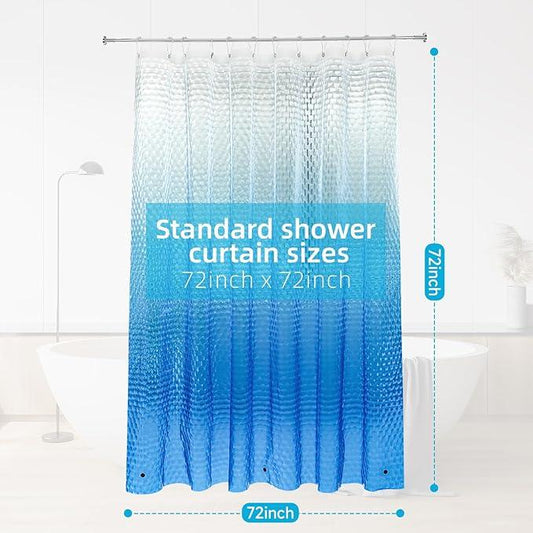 HOUSEWELL 3D Water Cube Shower Curtain 72x72 Blue Ombre, 8G Heavy-Duty Thick PEVA Waterproof Bathroom Shower Curtain Liner with 3 Bottom Magnets and 12 Hooks - ModernBath