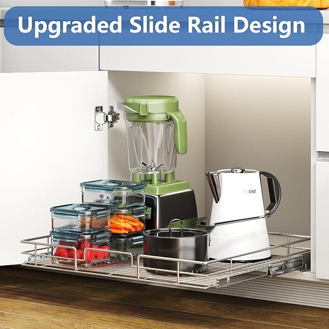 ROOMTEC Pull Out Cabinet Organizer, Cabinet Pull Out Shelves 25½" W x 21½" D, Heavy Duty Cabinet Drawers Slide Out Kitchen Cabinet Organizers Storage Shelf - ModernBath