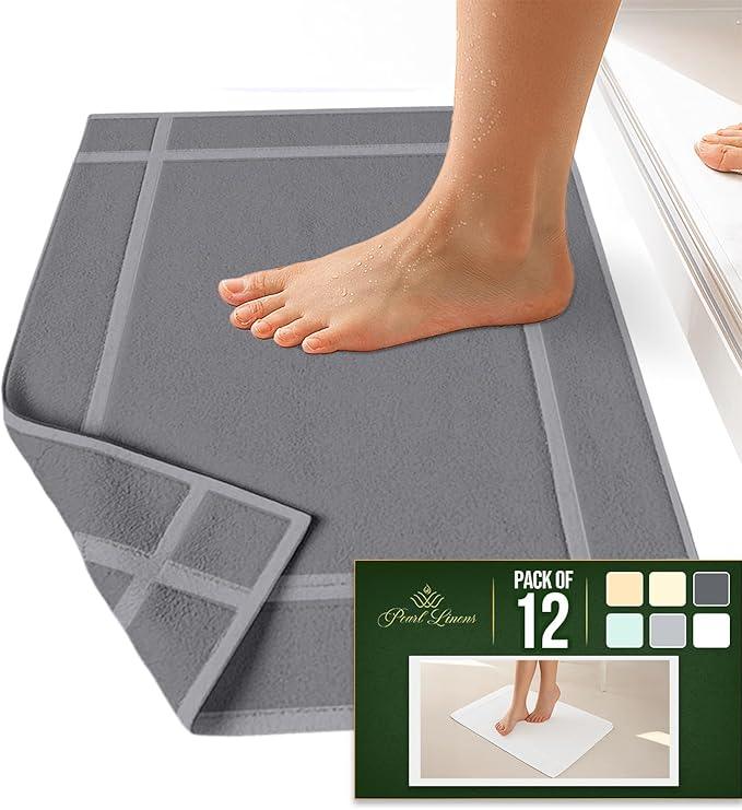 Pearl Linens 100% Ring Spun Cotton Bath Mat (Pack of 12) 18 x 25 Inch, Washable, Soft & Absorbent Terry Bathroom Floor Mat – Not Bathroom Rugs – Quick-Dry After Shower Bath Mat, 687 GSM, Light Grey - ModernBath