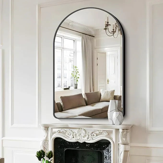 FORBATH Arched Mirror 32x48 Inch, Bathroom Mirror Wall Mounted Modern Black Aluminum Alloy Frame Decor Large Dresser, for Bedroom Living Room Entryway, Hanging or Leaning Against Wall - ModernBath