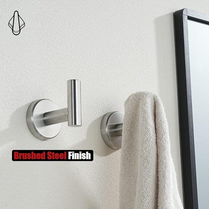 JQK Bathroom Towel Hook Brushed, Coat Robe Clothes Bath Wall Hooks for Kitchen Garage SUS 304 Stainless Steel Thick 0.8mm, 2 Pack Brushed Steel, TH100-BN-P2 - ModernBath