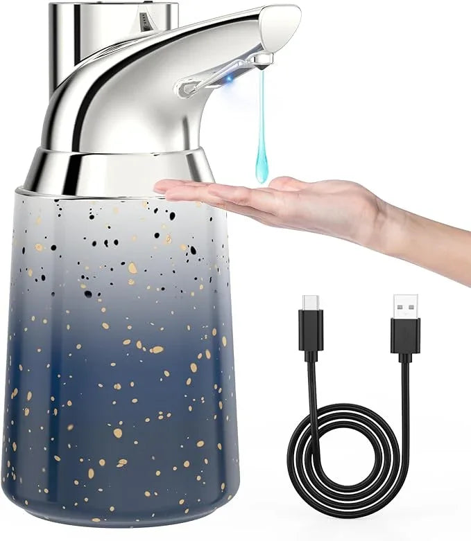 Greatmay Adjustable Automatic Soap Dispenser Touchless, Ceramic Material，4 Adjustable Levels， Type-c Rechargeable Operated Sensor Liquid Soap Pump，Touch-Free Hand Sanitizer Dispenser (Starry Silver) - ModernBath