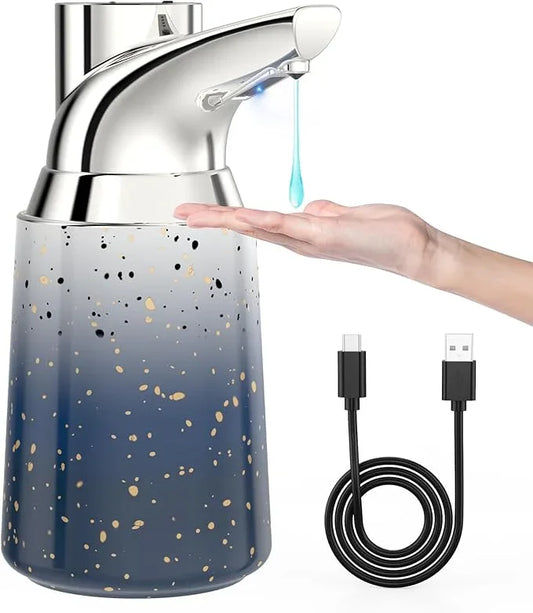 Greatmay Adjustable Automatic Soap Dispenser Touchless, Ceramic Material，4 Adjustable Levels， Type-c Rechargeable Operated Sensor Liquid Soap Pump，Touch-Free Hand Sanitizer Dispenser (Starry Silver) - ModernBath