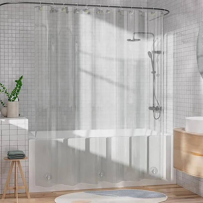 AmazerBath Shower Curtain Liner, 100% EVA Silky Soft Clear Heavy Duty Shower Curtain and Liner 2-in-1, 72x72 Luxury Plastic Weighted Bathroom Shower Liner, 12 Rustproof Grommets & 3 Heavyweight Stones - ModernBath