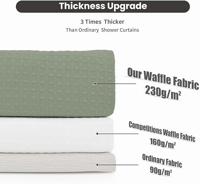Inhousolu No Hook Waffle Weave Shower Curtain with Removable Snap in Fabric Liner Set for Bathroom, 230 GSM Heavy Duty Weighted Hem, Water Repellent Washable Bath Curtains, 36 x 72 Inch, Sage Green - ModernBath