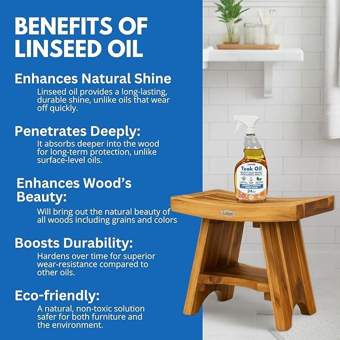 EcoDecors Fully Assembled, Serenity 18" Teak Shower Bench, with Shelf, Wooden Shower Bench, Shower Stool, Plus Teak Care Bundle, Teak Oil Spray, Compact Fit for Small Bathrooms, Sauna Bench - ModernBath