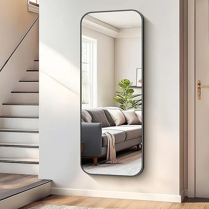 CIVENO Bathroom Mirror, 60 x 24 inch Metal Framed Black Rectangle Mirror, Rounded Corner Rectangular Vanity Mirror, Large Wall Mounted Mirror for Modern Bedroom Living Room Horizontal or Vertical - ModernBath