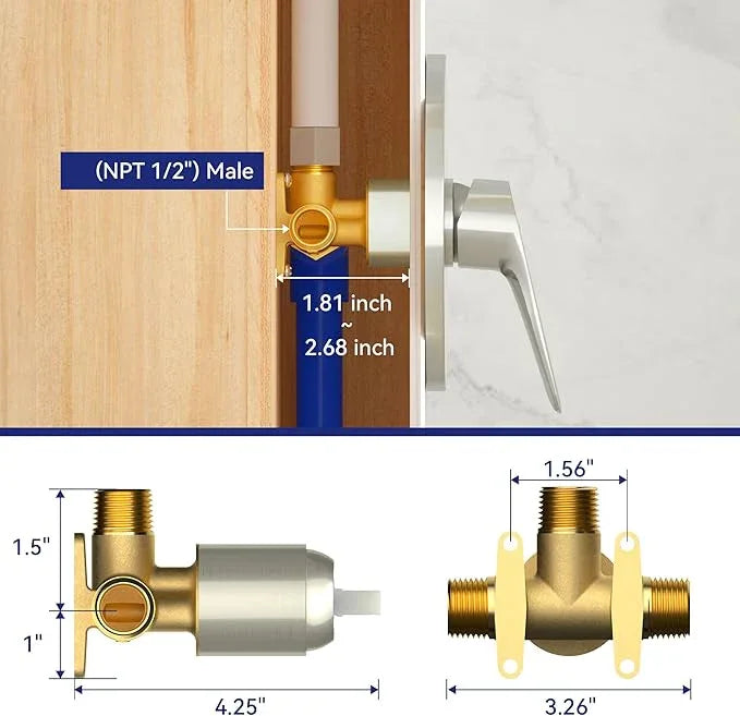 Lavatrum Brush Nickel Shower Head and Handle Set Single Spray Premium Wall Mount 8 Inch Rainfall Round Shower Faucet with Rough-in Valve and Trim Kit for Bathroom（1.8GPM) - ModernBath