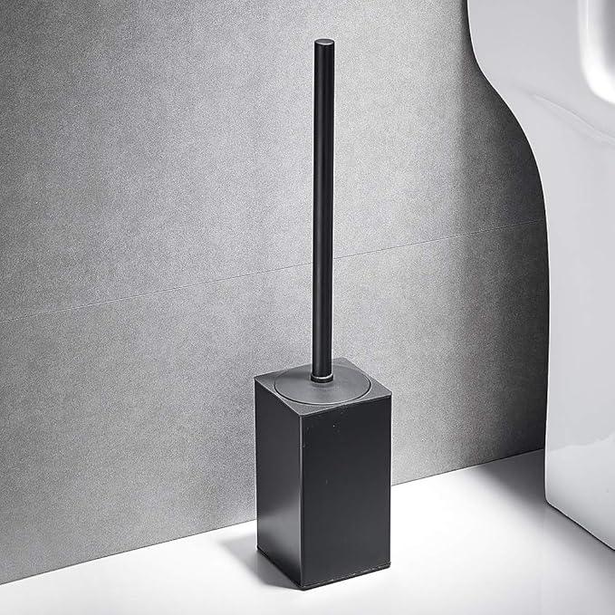 Freestanding Toilet Brush Holder for bathrooms 304 Stainless Steel Toilet Brush Stand Square Storage and Organization Rust Resistant 17-inch high Matte Black Finished - ModernBath