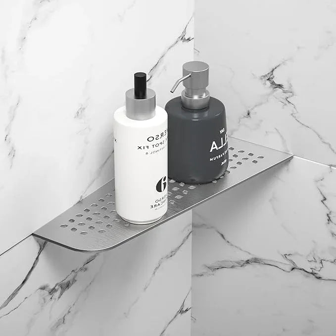 Corner Shower Shelf 12" Brushed 304 Stainless Steel Quadrilateral Corner Shelf Heavy Duty Recessed Bathroom Shelf No Drilling Needed - ModernBath