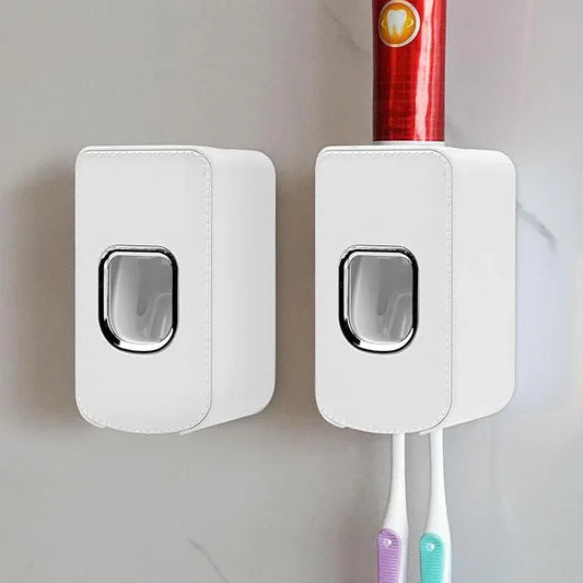 2 Slot Toothbrush Holder and Toothpaste Dispenser Wall Mounted, Automatic Toothpaste Squeezer, 2 in 1 Tooth Brush Toothpaste Organizer for Shower (White 2Pack) - ModernBath