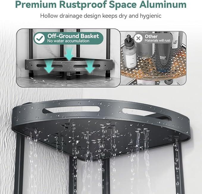 Corner Shower Caddy Standing, 3 Tier Shower Organizer Stand with Soap Holder, Rustproof Shower Shelves for Bathroom Storage, Grey - ModernBath