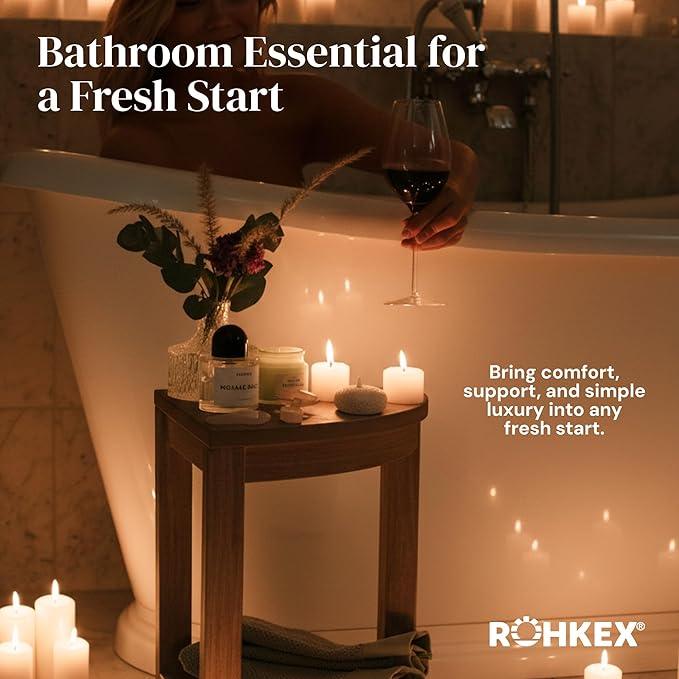 ROHKEX Waterproof Corner Shower Stool - Brown Waterproof Shower Bench for Shaving Legs & to Sit On - Easily Assembled Corner Bench & Shelf - Restroom Organizer - Bathroom Home Decor - ModernBath