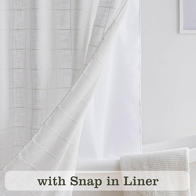 Farmhouse Shower Curtain with Snap-in Liner, No Hooks Needed ,Fabric Shower Curtains with Tassels for Rustic Bathroom Decor,with Window,with Magnets,Water Repellent&Machine Washable,White,71x80Inch - ModernBath