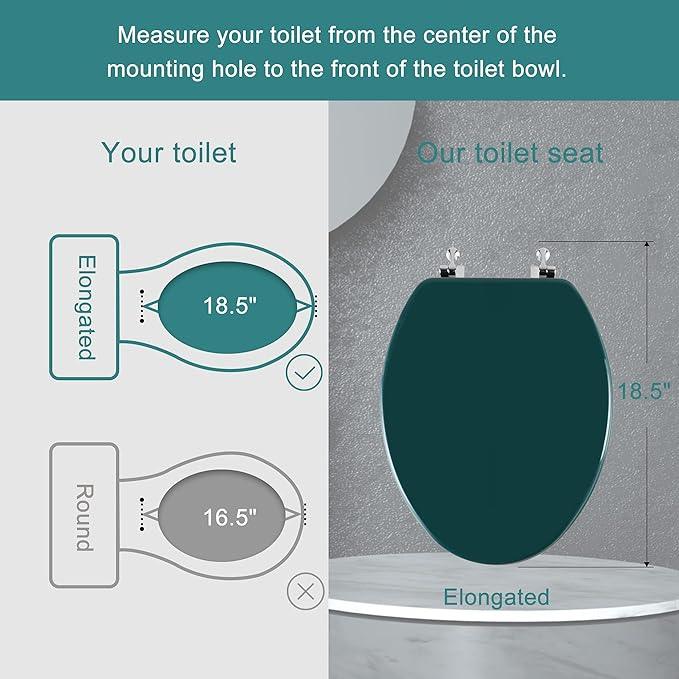 Dark Green Elongated Toilet Seat Natural Wood Toilet Seat with Zinc Alloy Hinges, Easy to Install also Easy to Clean, Scratch Resistant Toilet Seat by Angol Shiold (Elongated, Dark Green) - ModernBath