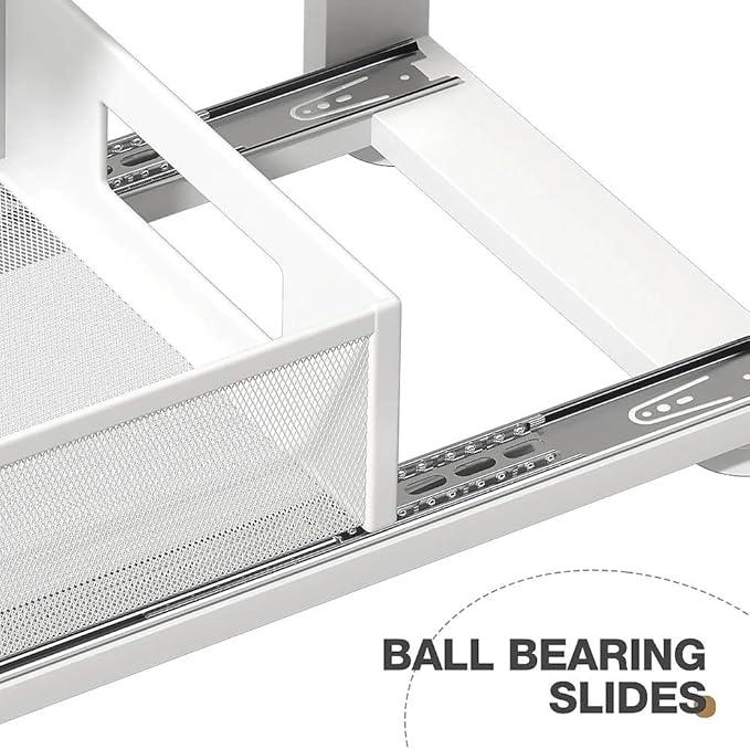 2 Pack 21.3IN-Depth Under Sink Organizer With Next-Gen Ball-Bearing Slides,2-Tier Pull Out Cabinet Storage,Height Adjustable Drawer Shelf for Bathroom,Kitchen,Laundry,Cabinet,Pantry-White - ModernBath