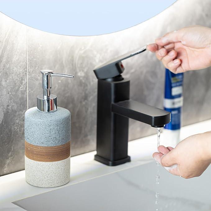 Cormomu Ceramic Soap Dispenser Set for Hand Soap, Shampoo, Dish Soap, Conditioner, Bathroom & Kitchen, Stainless Steel Pump, Includes Silicone Funnel, 12 Oz, Non-Slip, Elegant Kitchen Decor, Gray - ModernBath