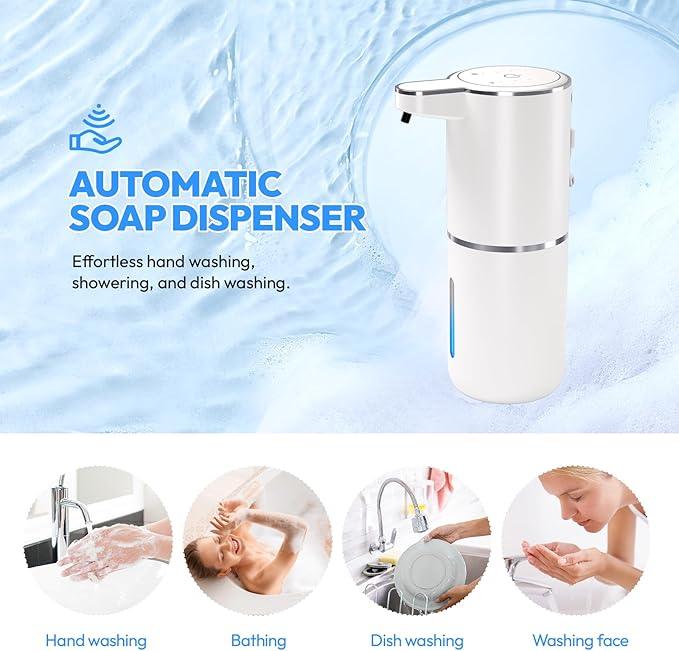 MTYGK Automatic Soap Dispenser Touchless,Liquid Hand Soap Dispenser 12.8oz USB 4levels Adjustable Dispenser Electric Wall Mounted Smart for Bathroom and Kitchen Dish Soap，Easy for Toddlers(White) - ModernBath