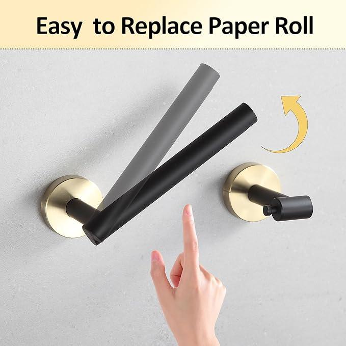 BVL Black and Gold Toilet Paper Holder Wall Mount – 304 Stainless Steel Single Arm Flip-Up Bathroom Tissue Roll Holder, Modern Screw Installation Toilet Paper Dispenser for Home & Commercial use - ModernBath