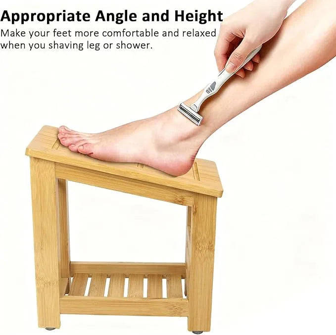 Forest Manor Bamboo Shower Foot Rest Stool for Shaving Legs & Pedicure, Non-Slip Bathroom Foot Step with Storage Pocket, Solid & Water-Resistant,Natural - ModernBath