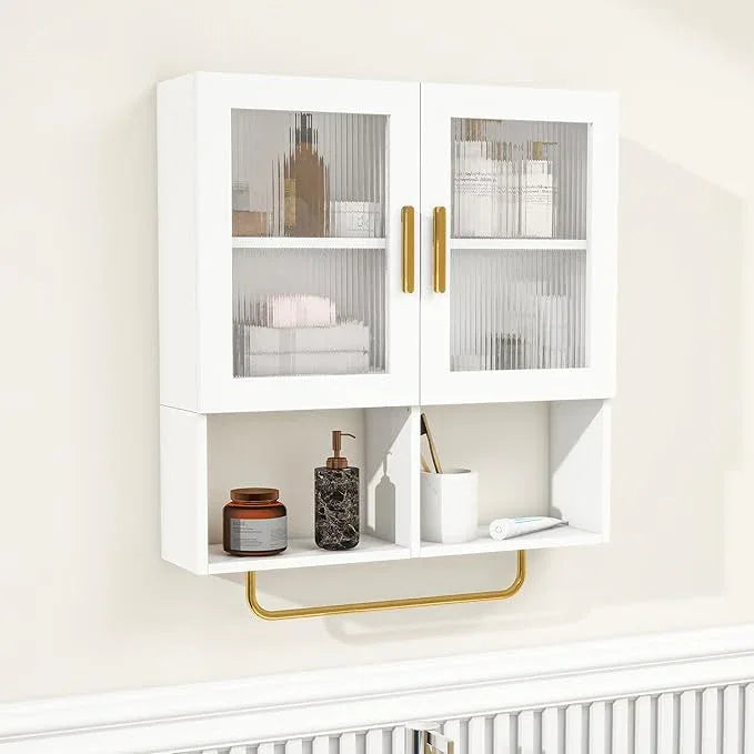 Wall Mounted Bathroom Storage Cabinet Medicine Cabinet with Acrylic Doors & Towel Bar Adjustable Shelves for Bathroom, Laundry Room, Bedroom, Enterway - ModernBath