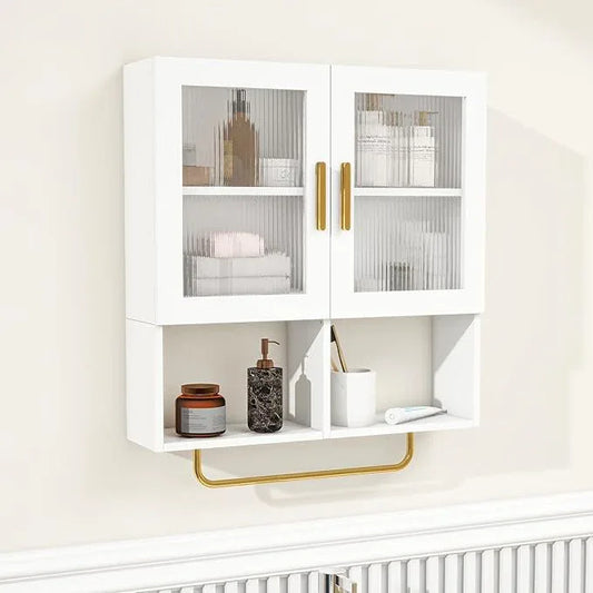 Wall Mounted Bathroom Storage Cabinet Medicine Cabinet with Acrylic Doors & Towel Bar Adjustable Shelves for Bathroom, Laundry Room, Bedroom, Enterway - ModernBath