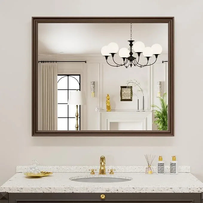 WEER Retro Copper Bathroom Mirror, 36x30 Inch Bronze Oil Rubbed Framed Mirror, Rectangle Classic Vintage Framed Wall Mirror, Farmhouse Vanity Mirror, Tempered Glass, Vertically or Horizontally - ModernBath